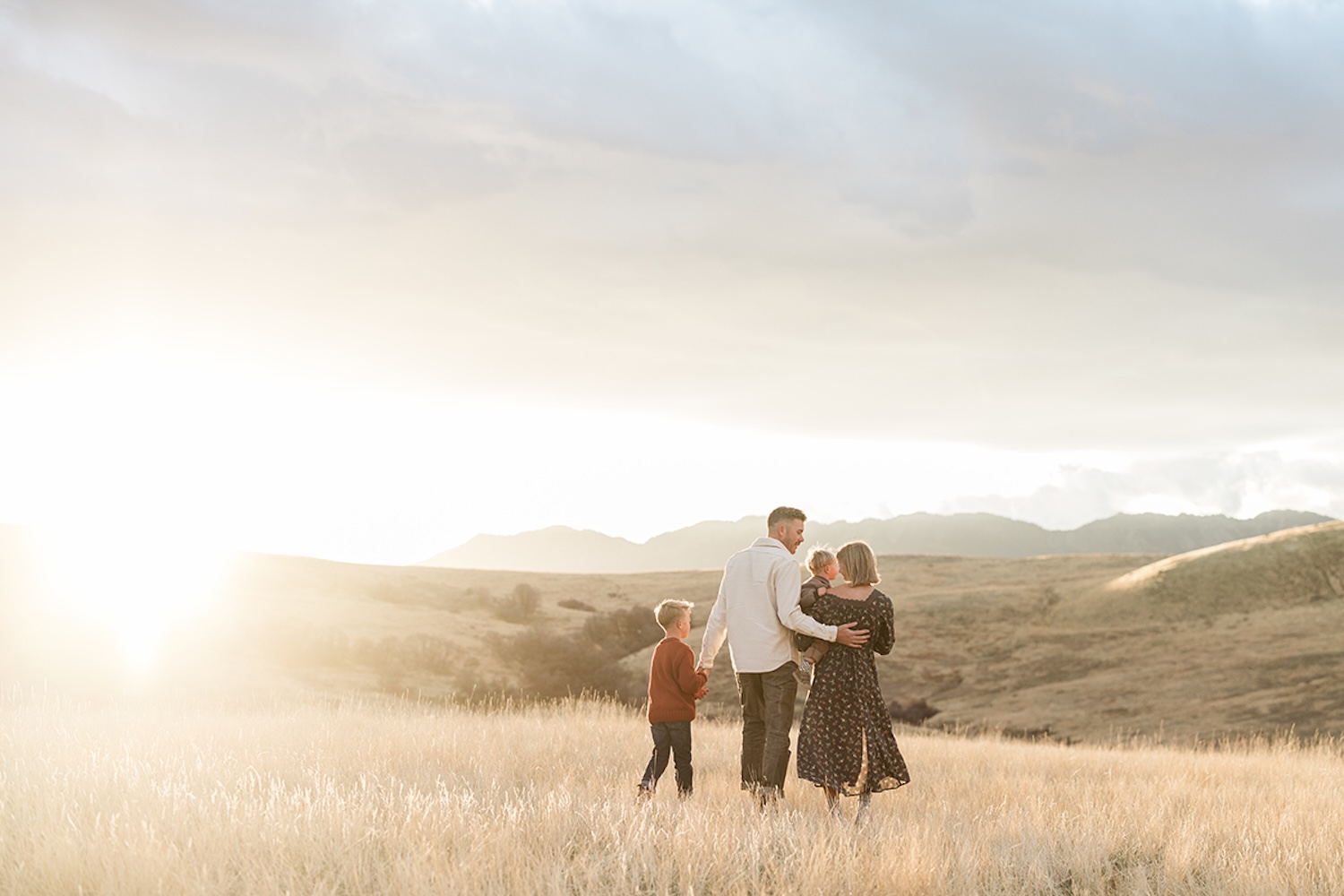 Family in beautiful November light in Cache Valley Utah